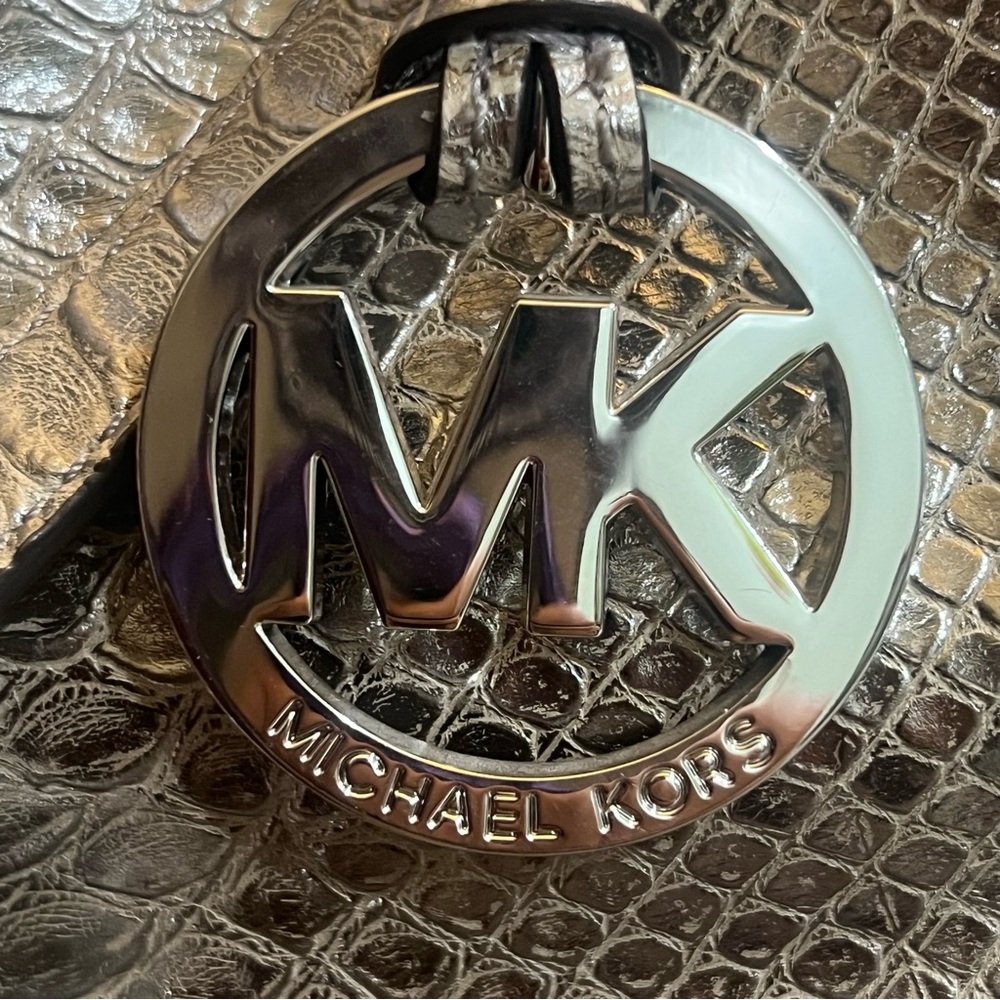 Michael Kors Metallic Silver Snake-Embossed Shoulder Bag - Picture 7 of 7